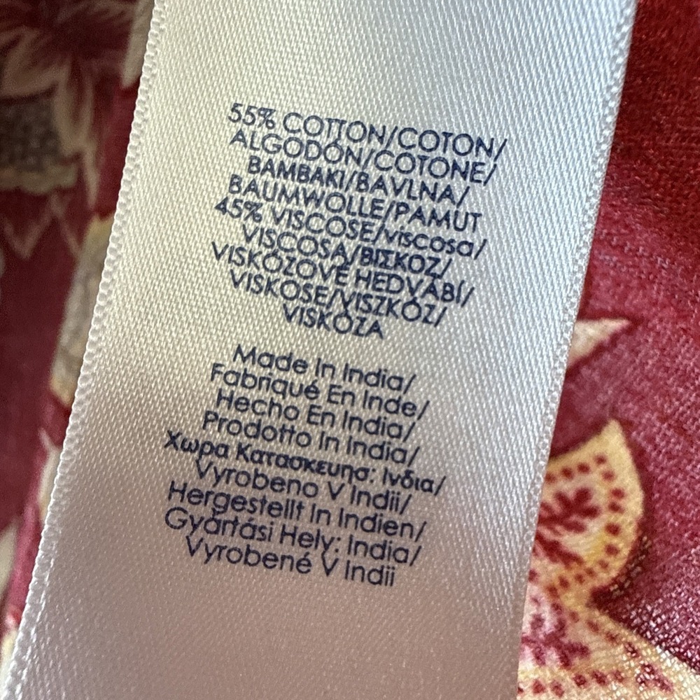 Chaps Women's Top Size 2X Plus Red Gold Floral Long‎ Sleeve Peasant V Neck Full - Picture 6 of 8